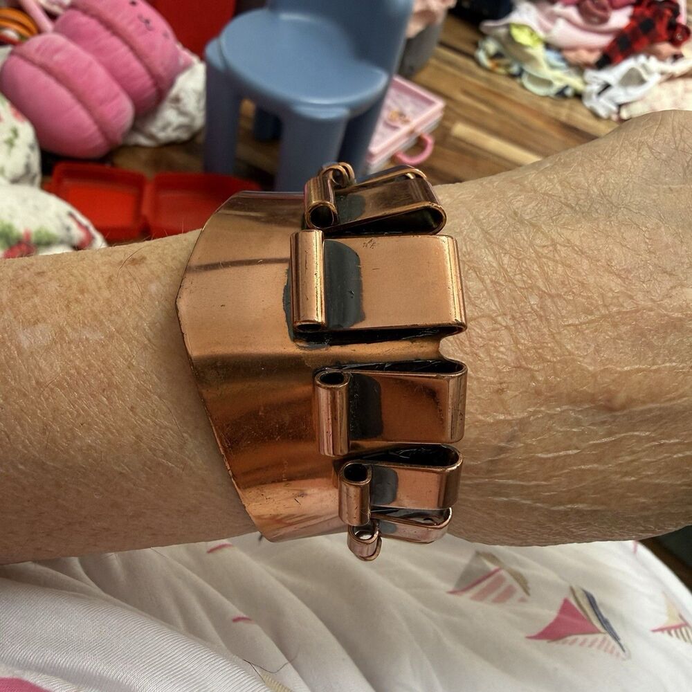 Vtg MCM Signed Renoir Modernist Copper Oxidized Cuff Bracelet Mid Century Modern - Picture 8 of 8